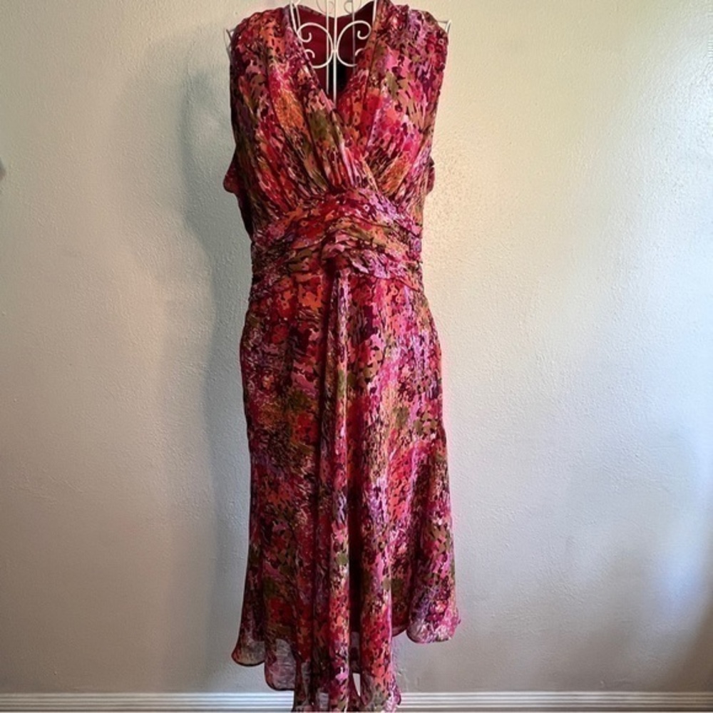 New Directions sleeveless multi-colored dress, Sz 14. Preowned. Like new.